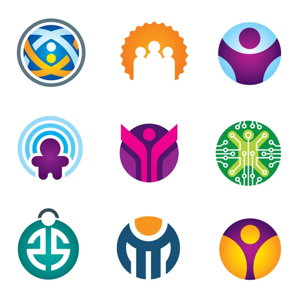 Pessoas em círculo comunidade social desenvolvedor de TI conjunto de ícones — Vetor de Stock