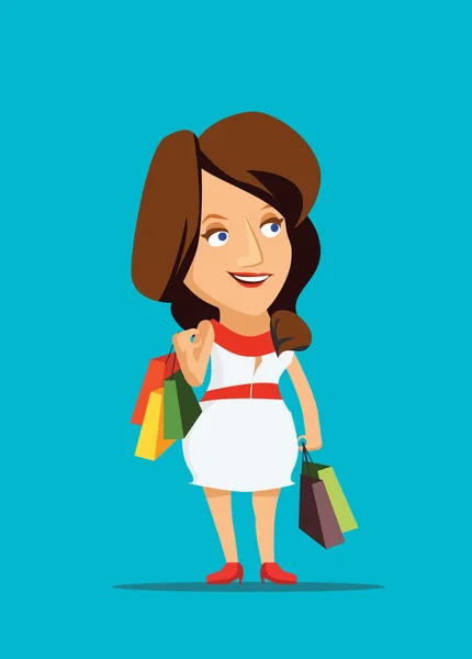 Mujer comprando ropa nueva con clase en Nueva York vector ilustración — Vector de stock