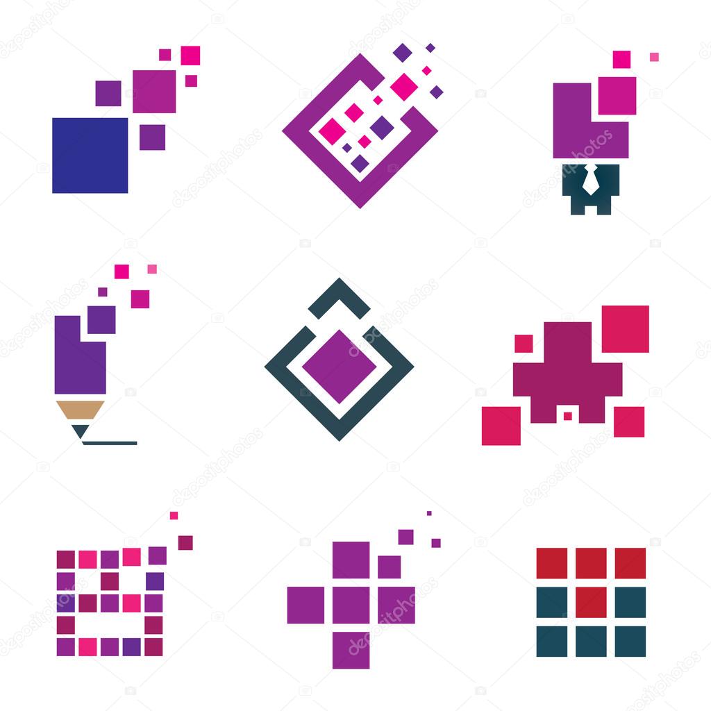 Human creativity idea building block cube material experience icon set pixel