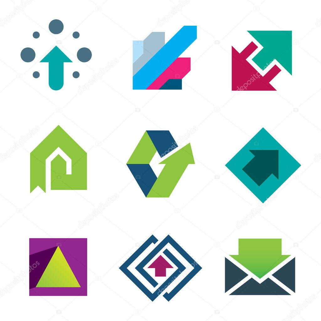 Green arrows pointing up business and life success icon set