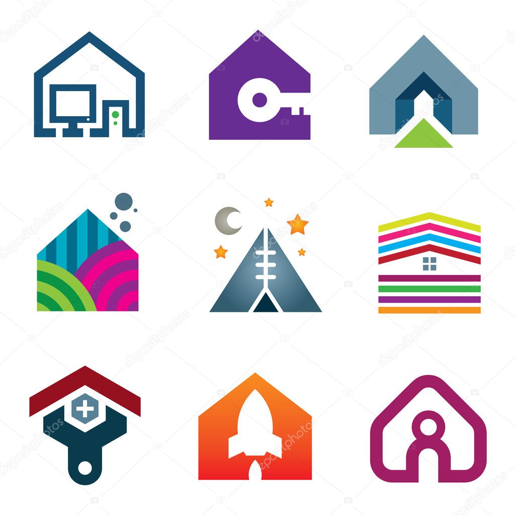 Beautiful modern house creative ideas construction of future icon set