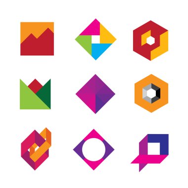 Kalite geometrik temel logosu sanat tasarım soyut çokgen Icon set