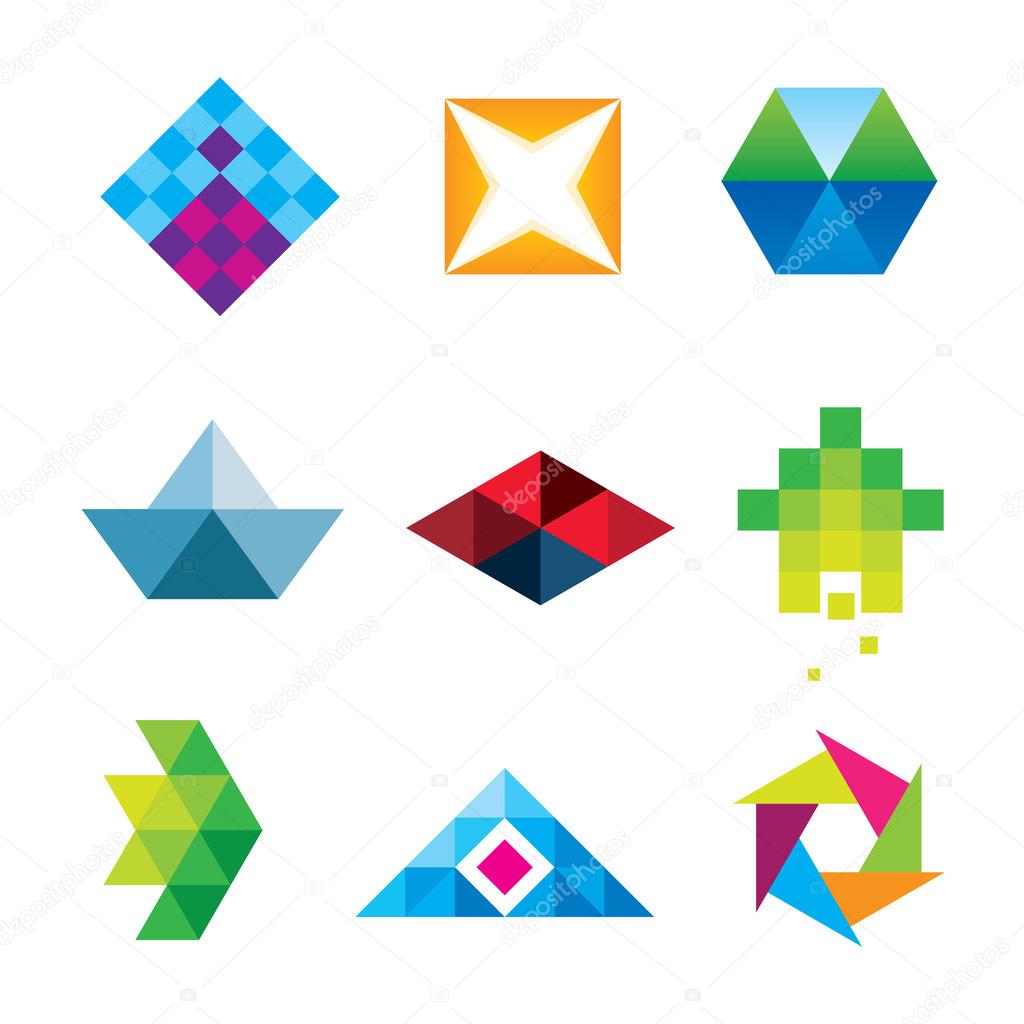 Beautiful geometric polygon art design arrow new dimension logo set icon