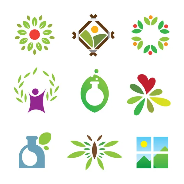 Olimpiada verde éxito naturaleza hoja paisaje cuidado saludable logotipo icono — Vector de stock