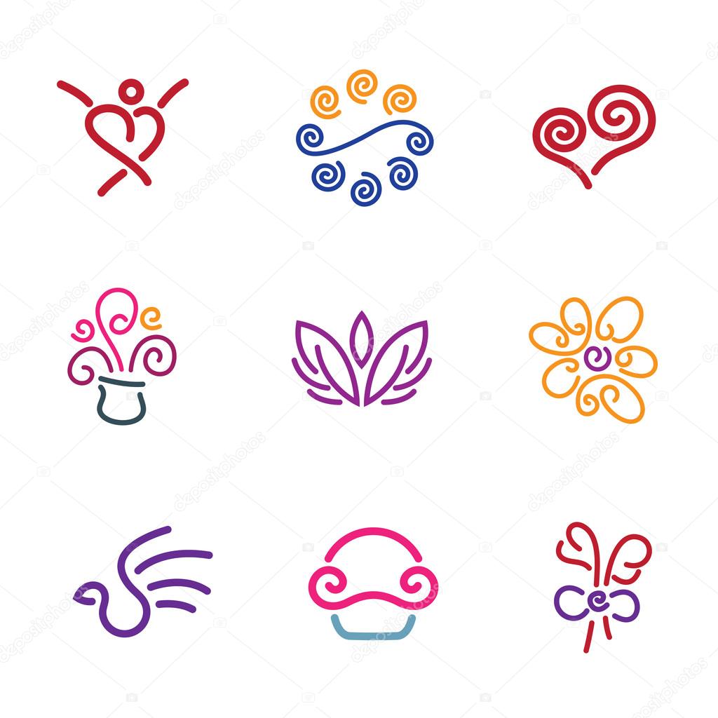 Outline simplicity with love gift heart flower logo icon