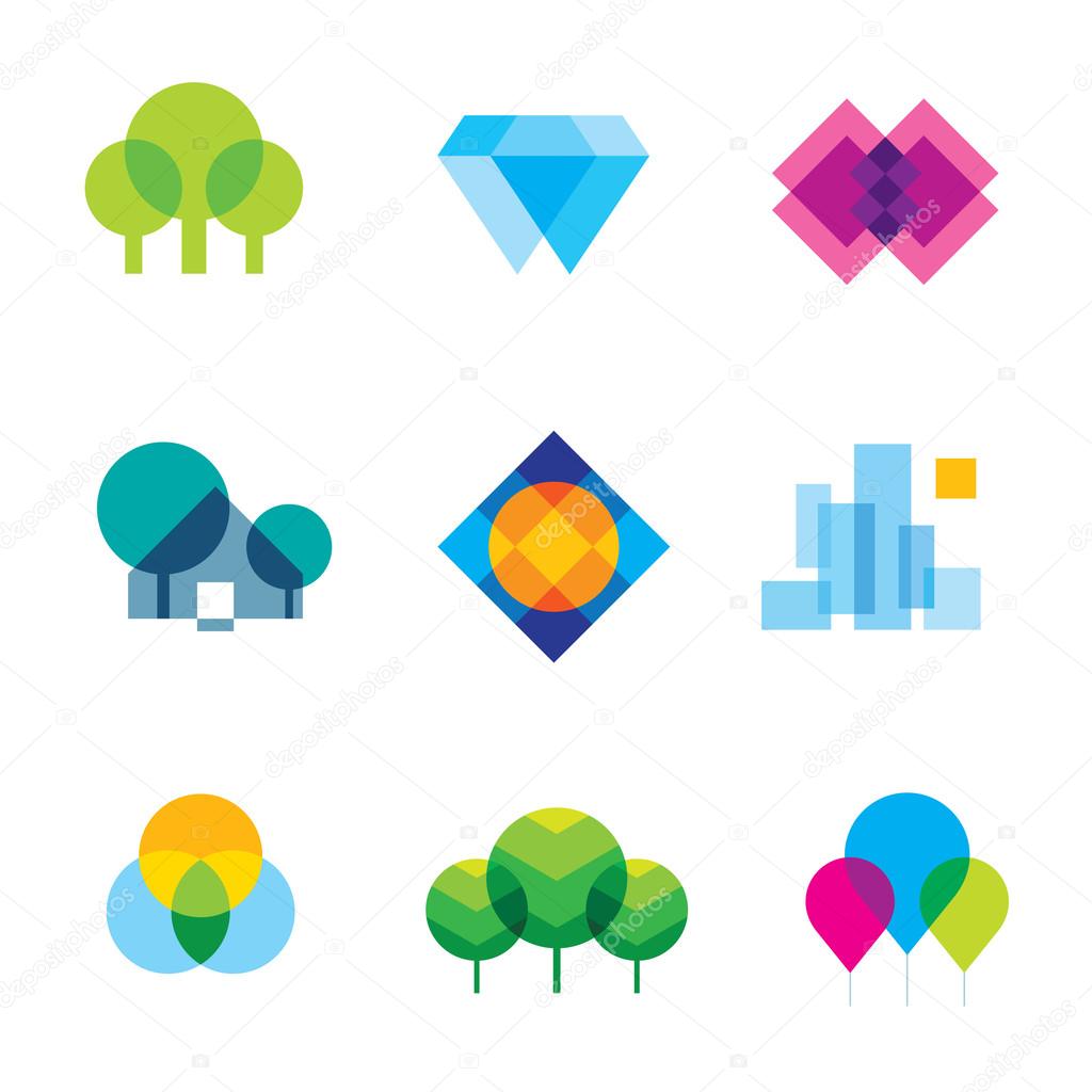 Transparent city logo landscape beauty mosaic geometric icon set