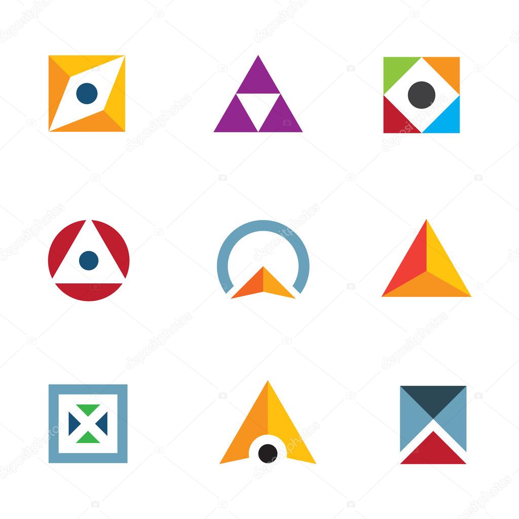 Geometric shape triangle circle and cube inspiring combination logo icon