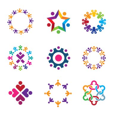 Sosyal renkli dünya toplum insanlar logo Icons set daire