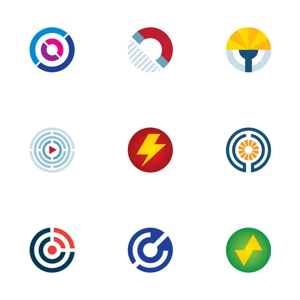 Tecnologia potere astratto cerchio segnale onda scienza logo icone impostato — Vettoriale Stock