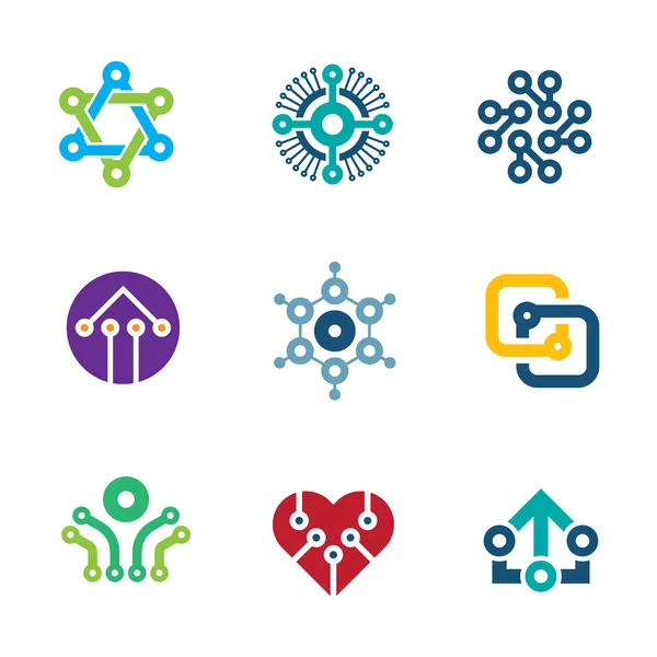 Iconos de logotipo de ciencia de nanotecnología chip integrado de tecnología de innovación futura — Archivo Imágenes Vectoriales