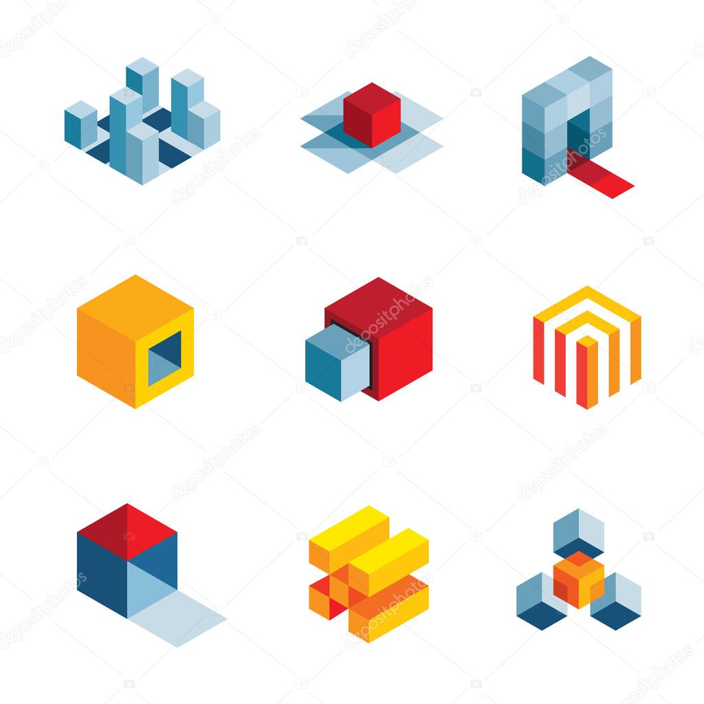 3D world startup idea creative virtual company element logo icons