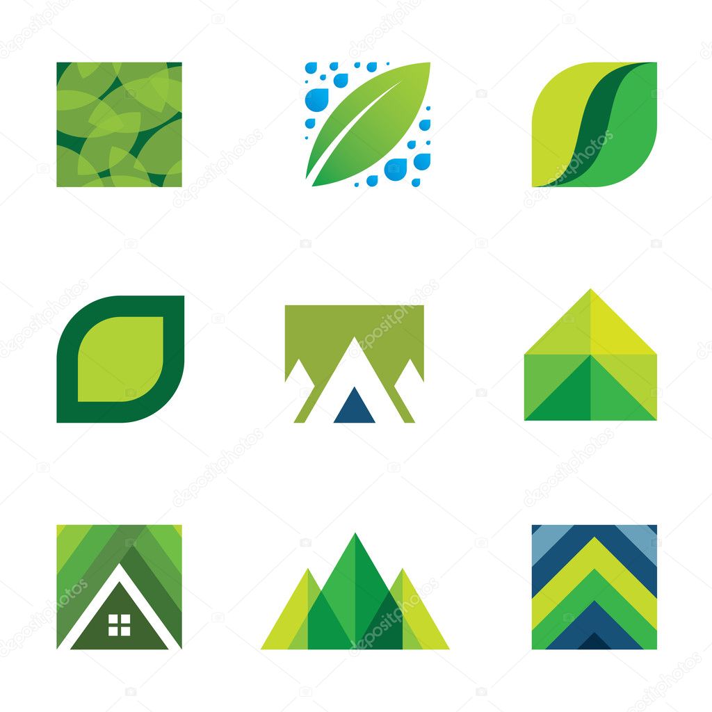 Green life creative logo set construction better life icons vector