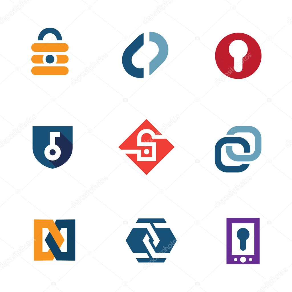 Internet home secure lock security system technology logo icons