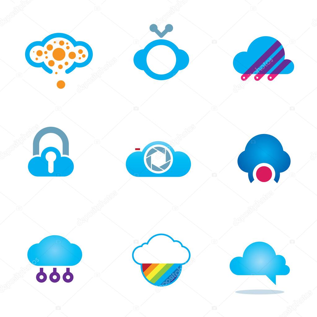 Futuristic cloud software technology app for mobile phones logo icons