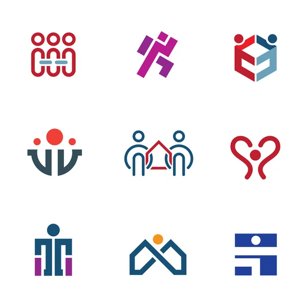 Partager les gens communauté aide pour reconstruire la société logo icône ensemble — Image vectorielle