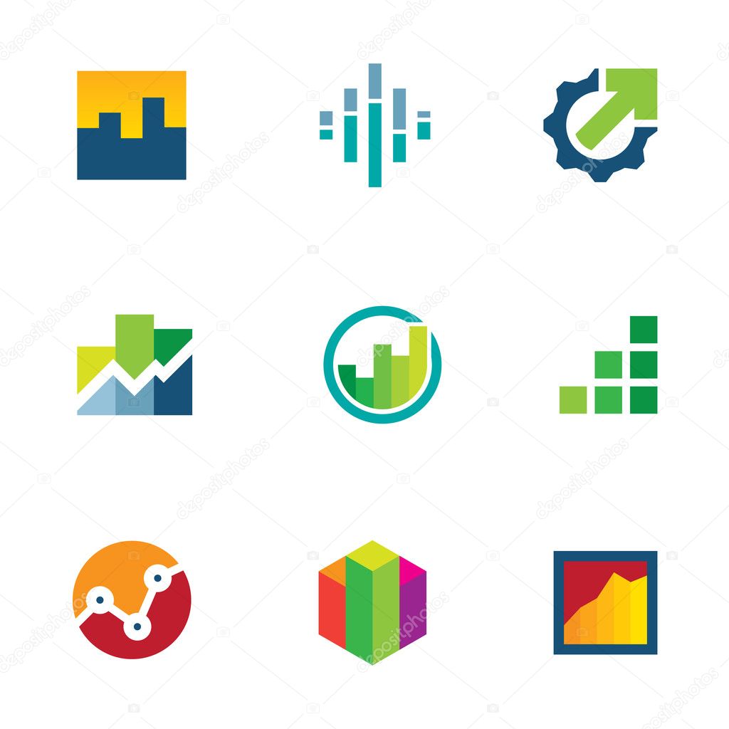 Economy finance chart bar business productivity logo icon set