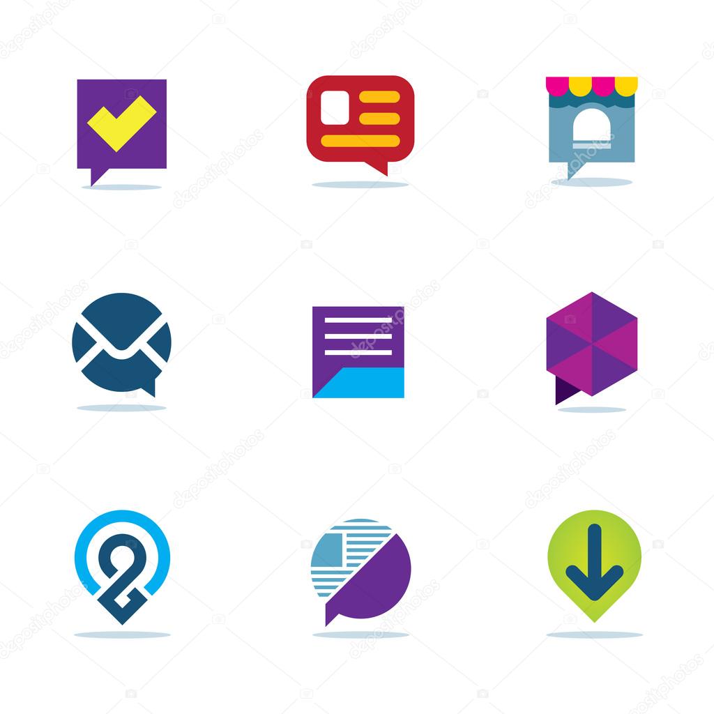 Bubble chat talk dialogue social network community logo icon set