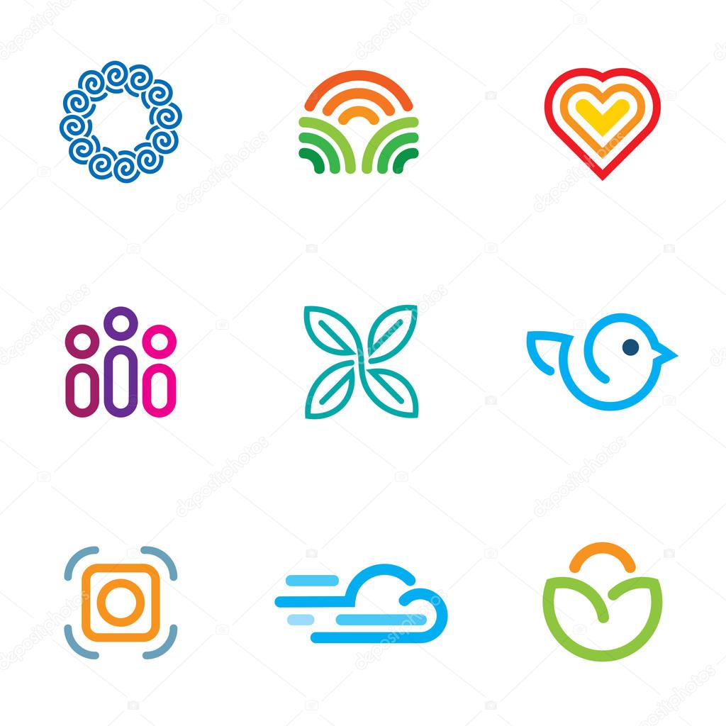 Simple line blog forum logo community fast download icon set