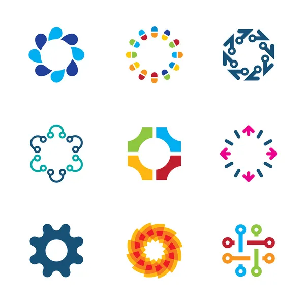 Colorful social circle partnership technology connection bond logo icon set — Stock Vector