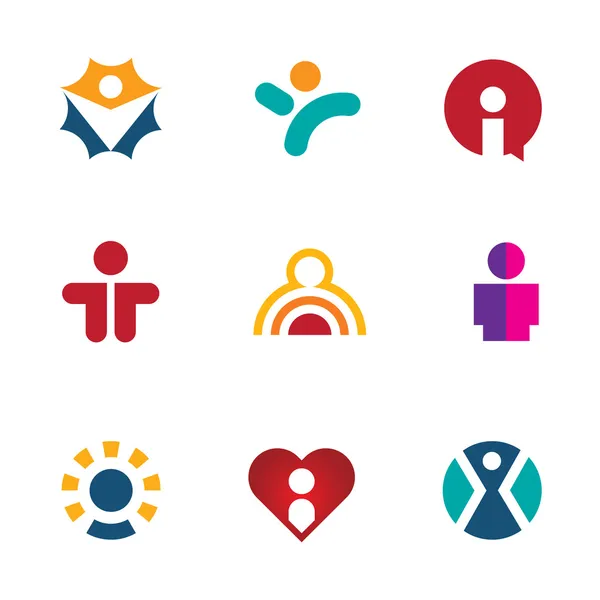 Humano colorido forma icono conjunto silueta personas logo social hombre — Vector de stock