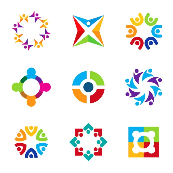 Partnership education circle spiral icon set focus on education logo — Stock Vector