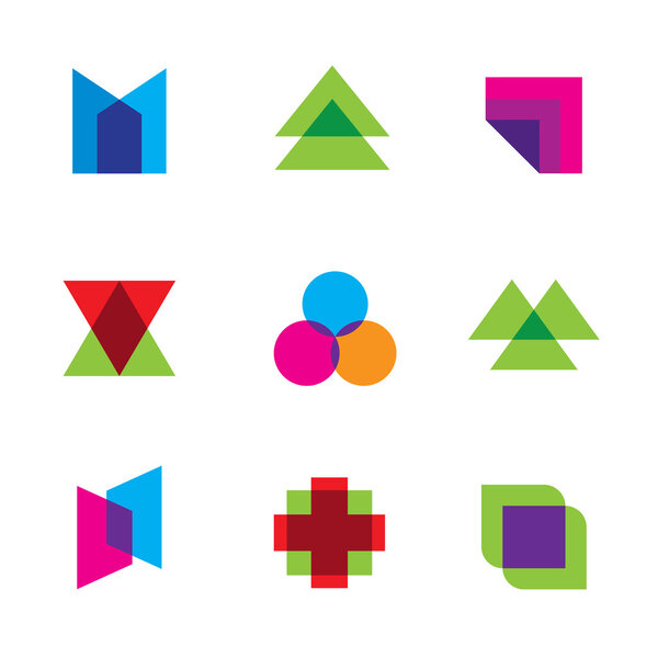 Geometric mosaic art polygons shape dimension logo icon set vector