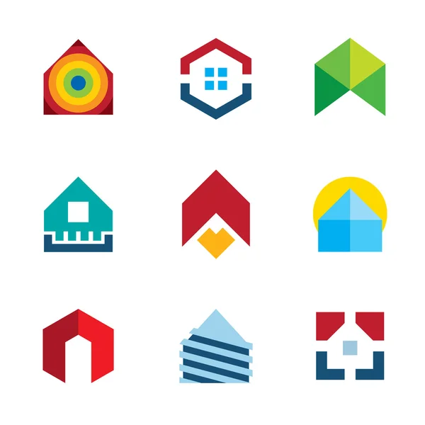 Ev Konut Yapı İnşaat Emlak renkli logo simge seti — Stok Vektör