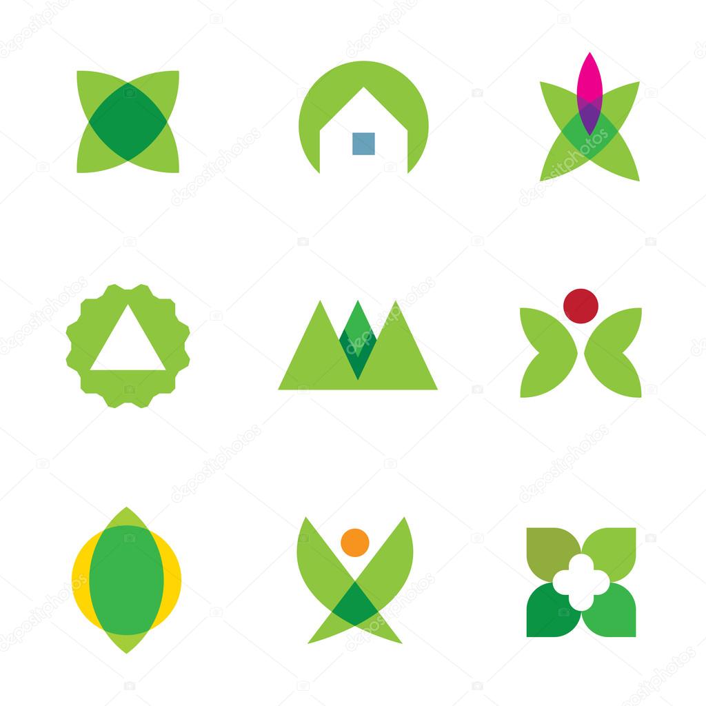 Green nature exploration home silhouette logo set application icon vector