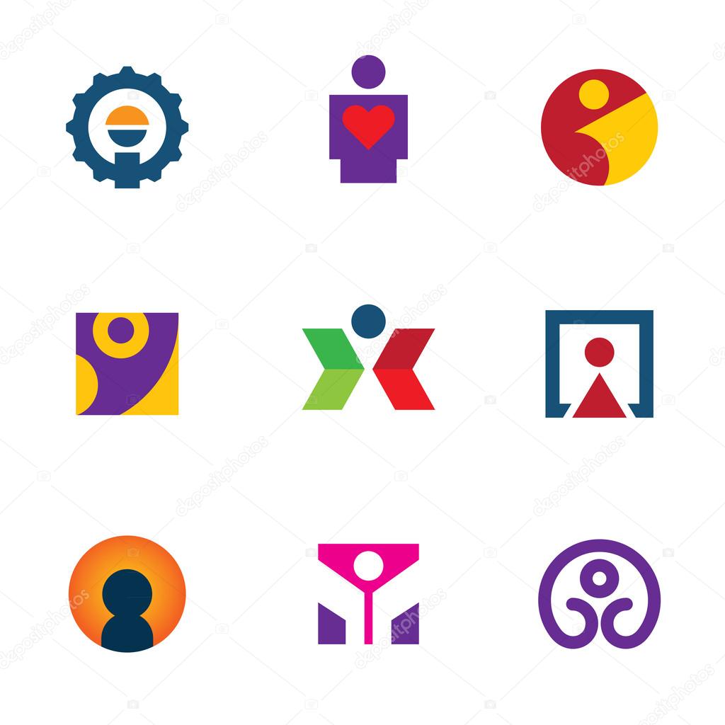 Human silhouette form shape logo man icon set creative move