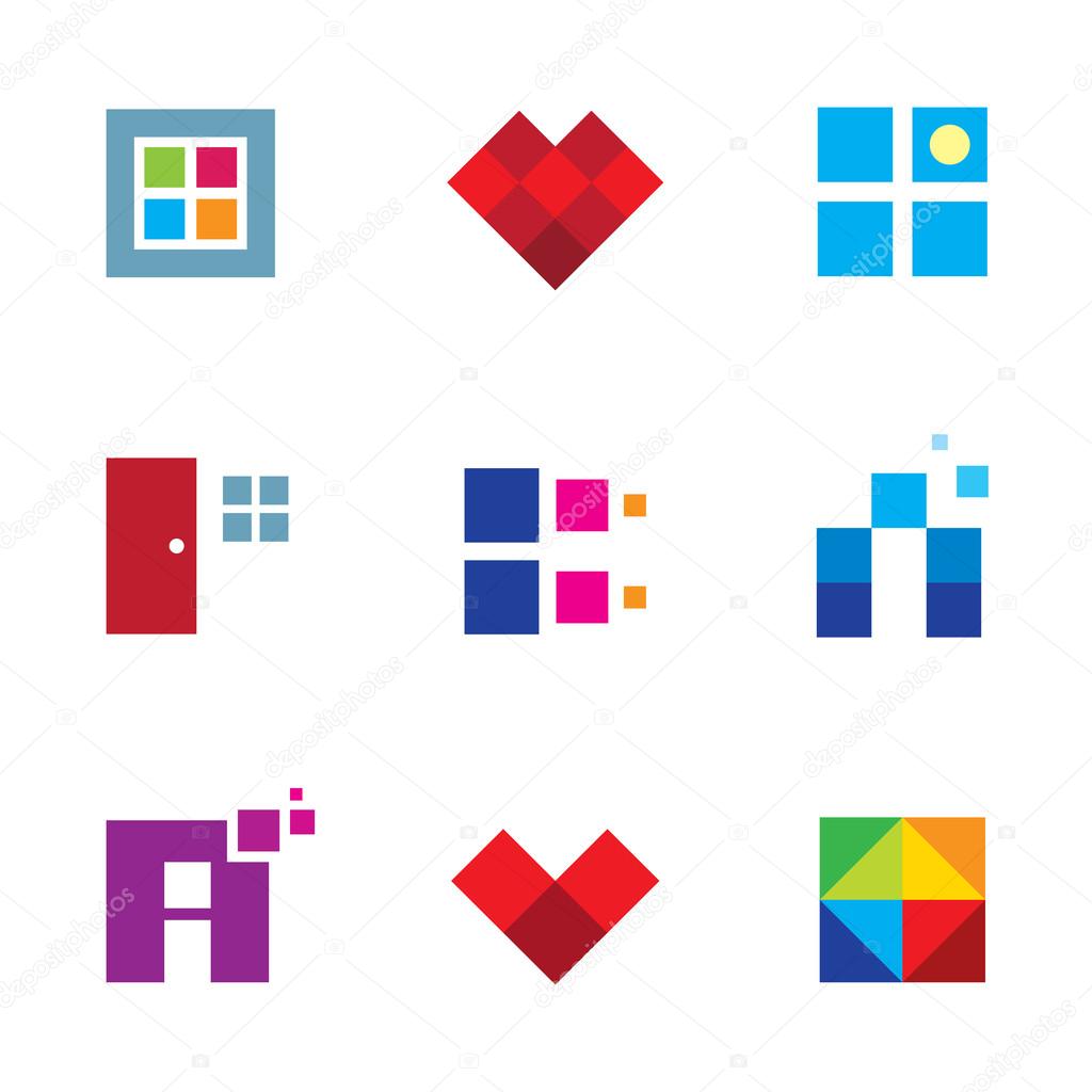 Creative pixel cube door window opportunity dimension logo icon set