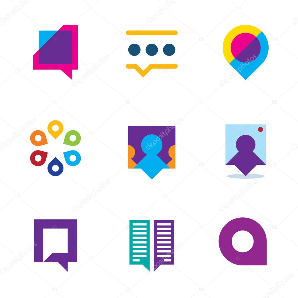 Chat talk bubble people conversation video communication logo icon set