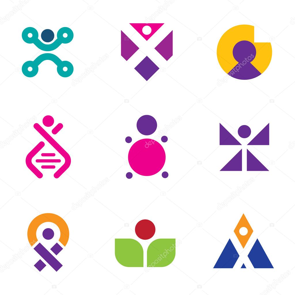 Genetic evolution human technology engineering logo set family icon DNA