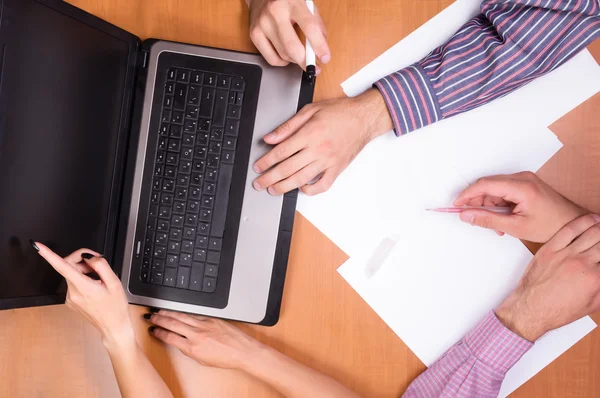 Business people working on document , focus of hands on paper — Stock Photo, Image