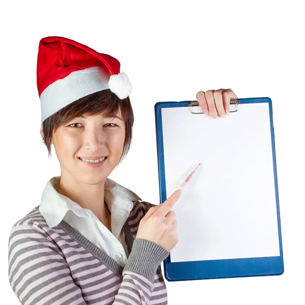 Frau zeigt auf Whiteboard — Stockfoto