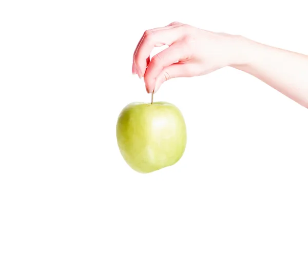 Kvinne som holder eple – stockfoto
