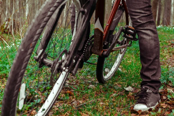 Woman on bicycle stopped — Stock Photo, Image