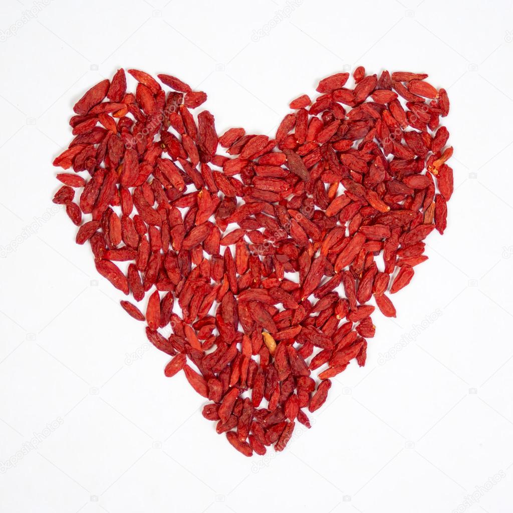 Goji berries in heart shape