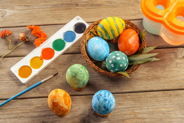 Wooden table with decoration for Easter — Stock Photo, Image