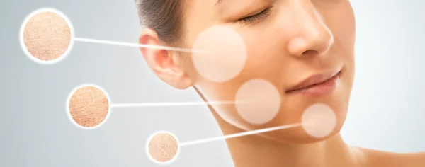 Huid van vrouw vóór en na de cosmetica-manipulatie — Stockfoto