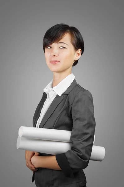 Woman with scroll of documents — Stock Photo, Image