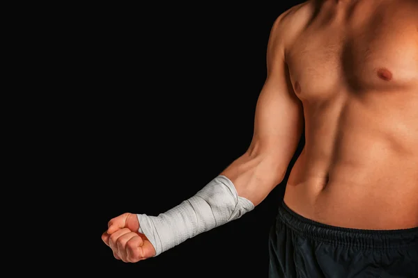 Esportista com braço enfaixado — Fotografia de Stock