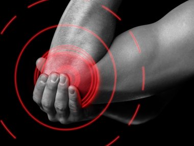 erkek dirsek, acıyı alan Kırmızı renkteki acı