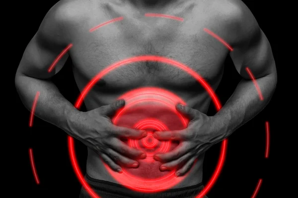 Dolor abdominal, zona de dolor de color rojo — Foto de Stock