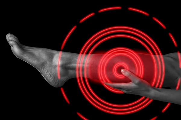 Pain in the leg, pain area of red color — Stock Image Pain in the leg, pain area of red color Stock Image