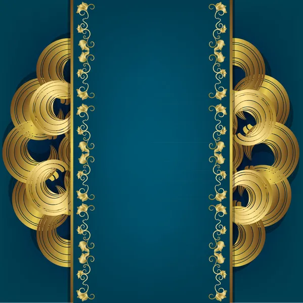 Fondo azul con adorno de oro — Vector de stock