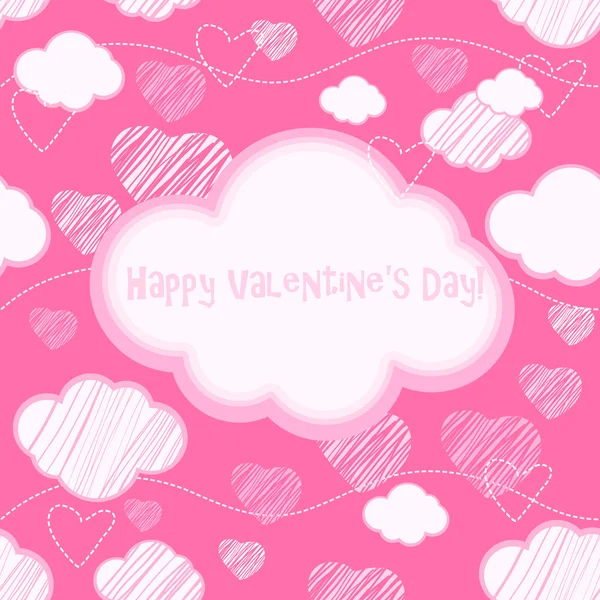 Pink seamless background with clouds and hearts — Stock Vector
