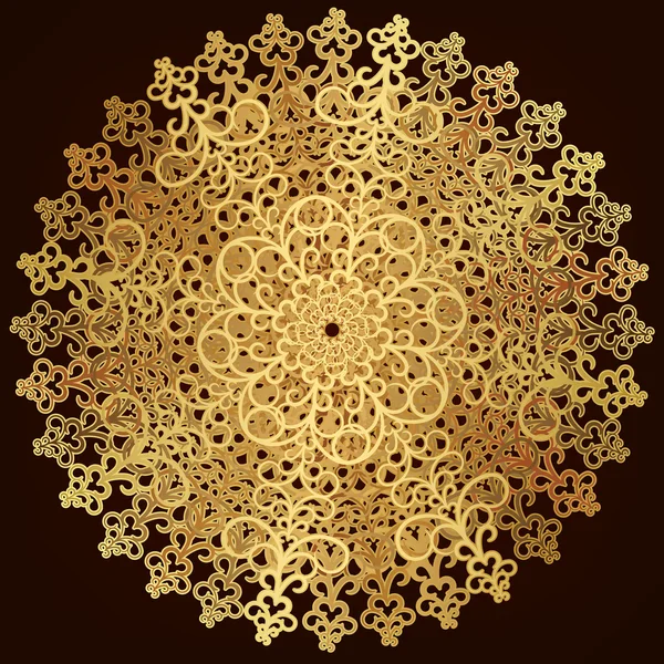 透かし彫りのパターン ラウンドのアンティーク ゴールド ディスク — ストックベクタ