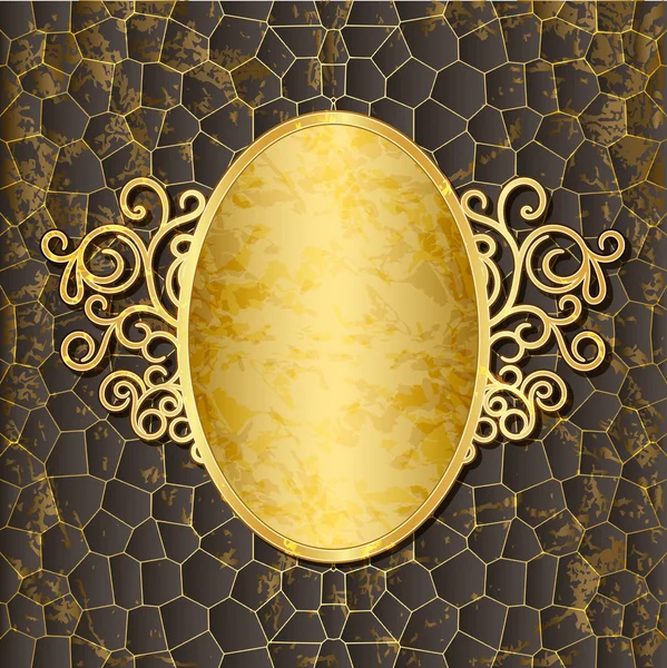 Ornate gold frame on the embossed background — Stock Vector
