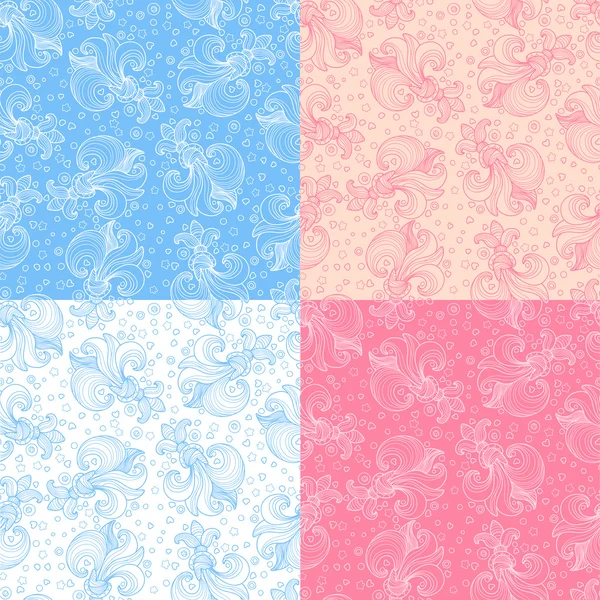 Set of seamless patterns with delicate flowers — Stock Vector