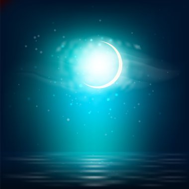 Deniz ve ay ile gerçekçi gece manzarası